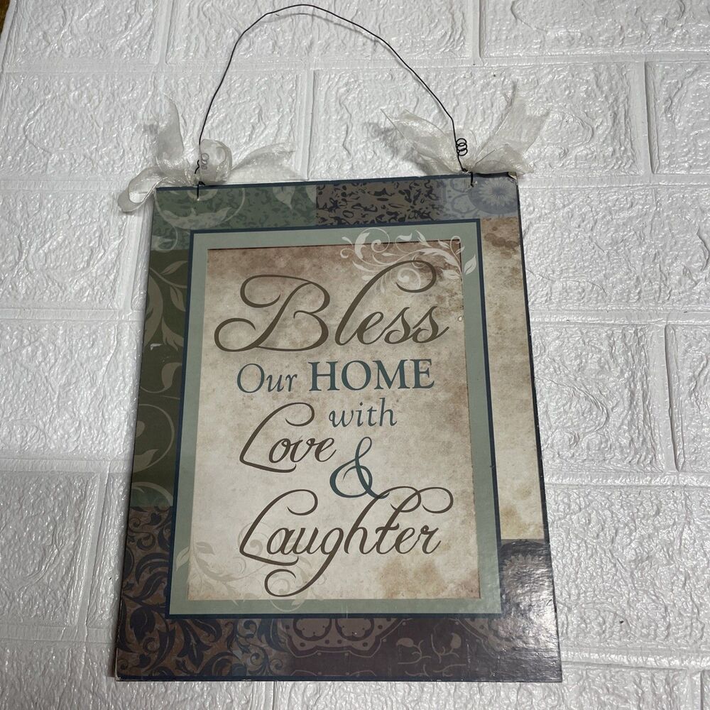 BLESS OUR HOME WITH LOVE AND LAUGHTER Sign Wood Vintage Style 10x8" Wall Hang